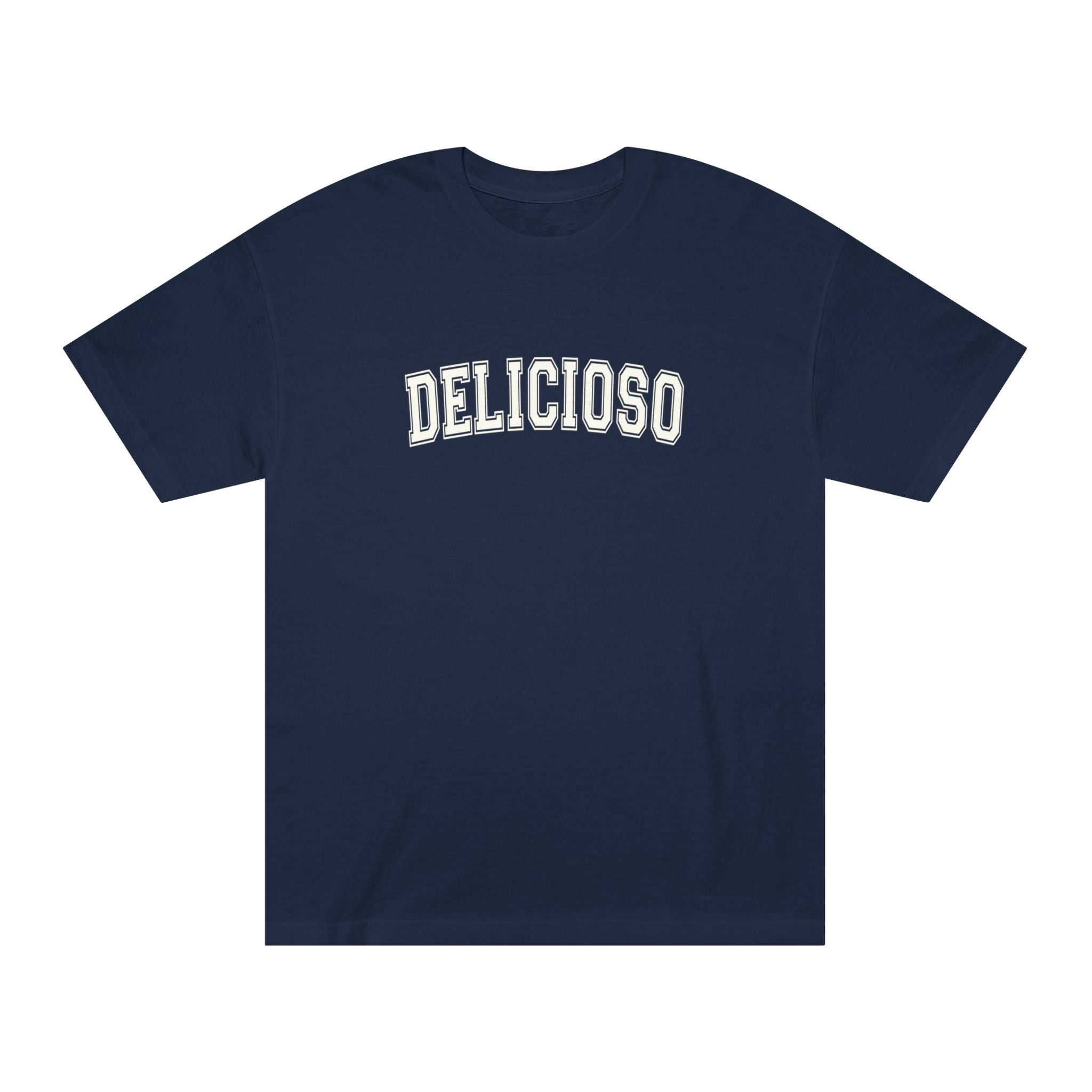 Delicioso Graphic Tee — Retro Arch Lettering Navy T-Shirt