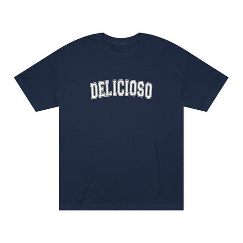 Delicioso Graphic Tee — Retro Arch Lettering Navy T-Shirt