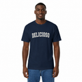 Delicioso Graphic Tee — Retro Arch Lettering Navy T-Shirt